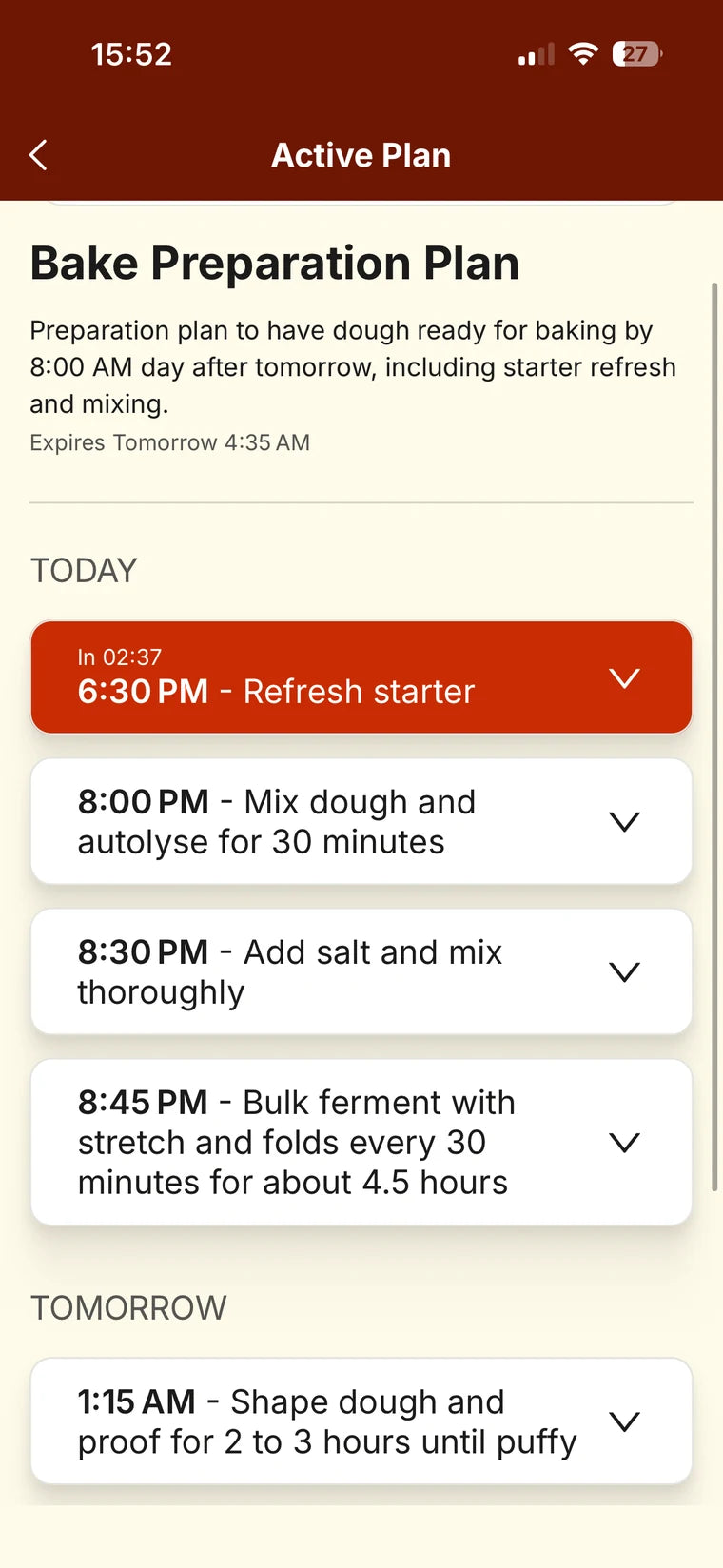 BakeSide bake preparation plan: every step timed so the dough is ready when you want it